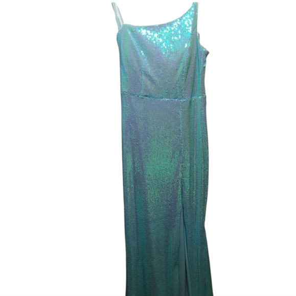 Crystal Doll One-Shoulder Sequin Dress - Iridescent Blue - Picture 1 of 3
